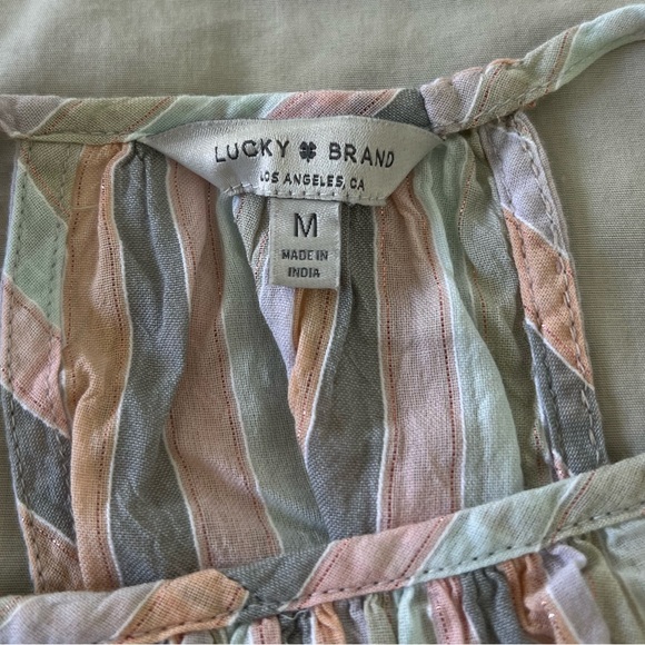 Lucky Brand Pastel Stripe Dress Multi Tiered Drawstring Neck Womens - Picture 5 of 10